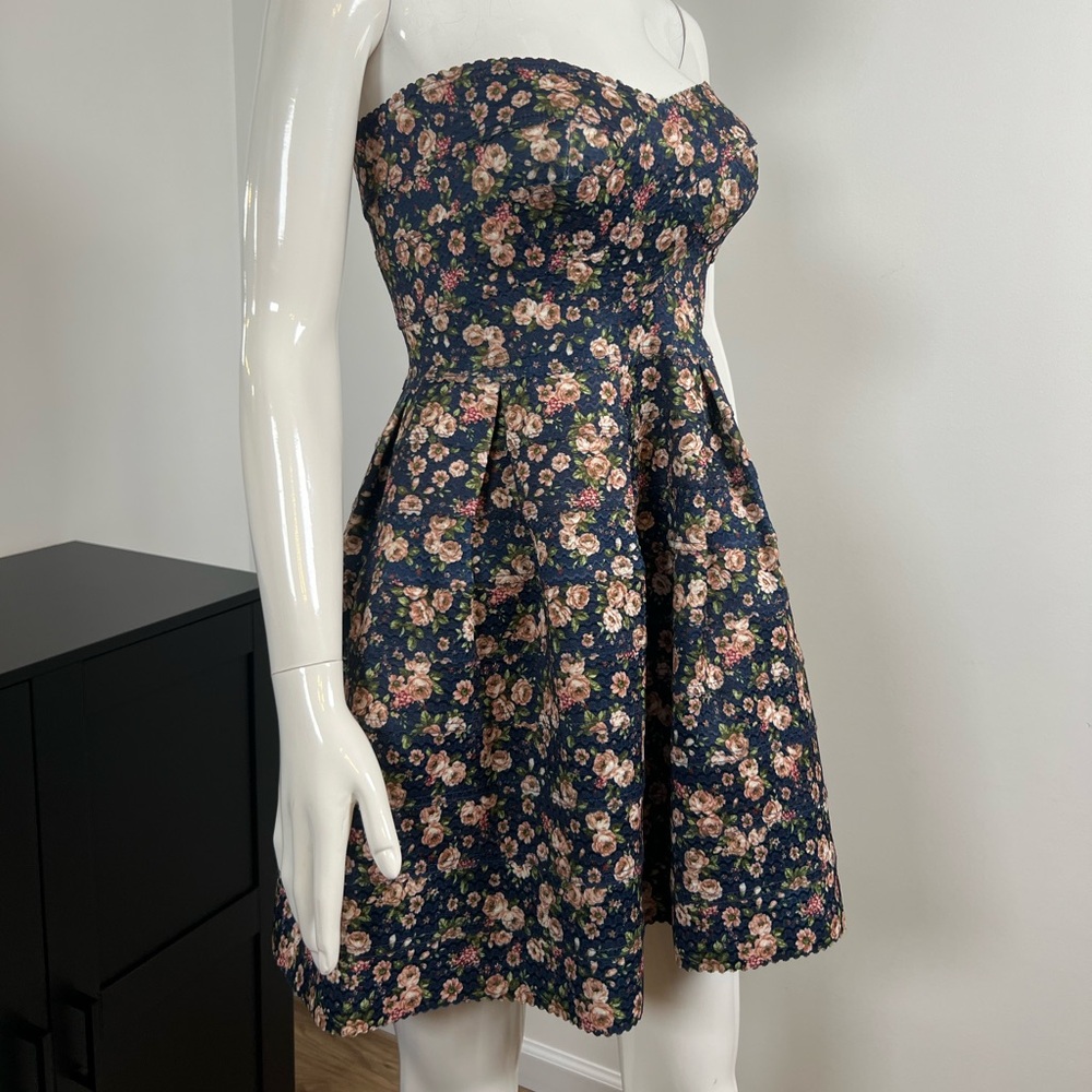 Sans Souci Navy Floral Strapless Dress